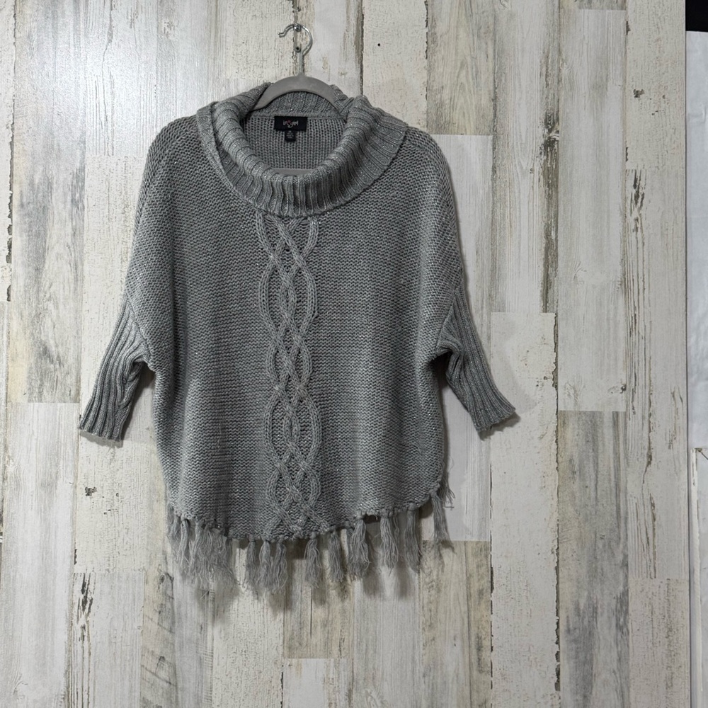 In Girl Silver Gray Cable Knit Cowl Neck Sweater